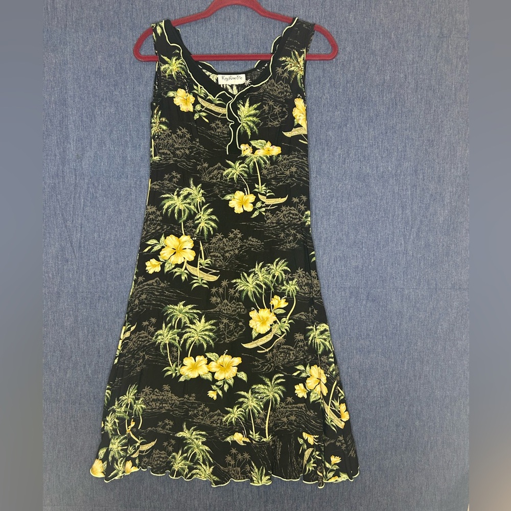 Black & Yellow Floral Midi Dress - Tropical Print